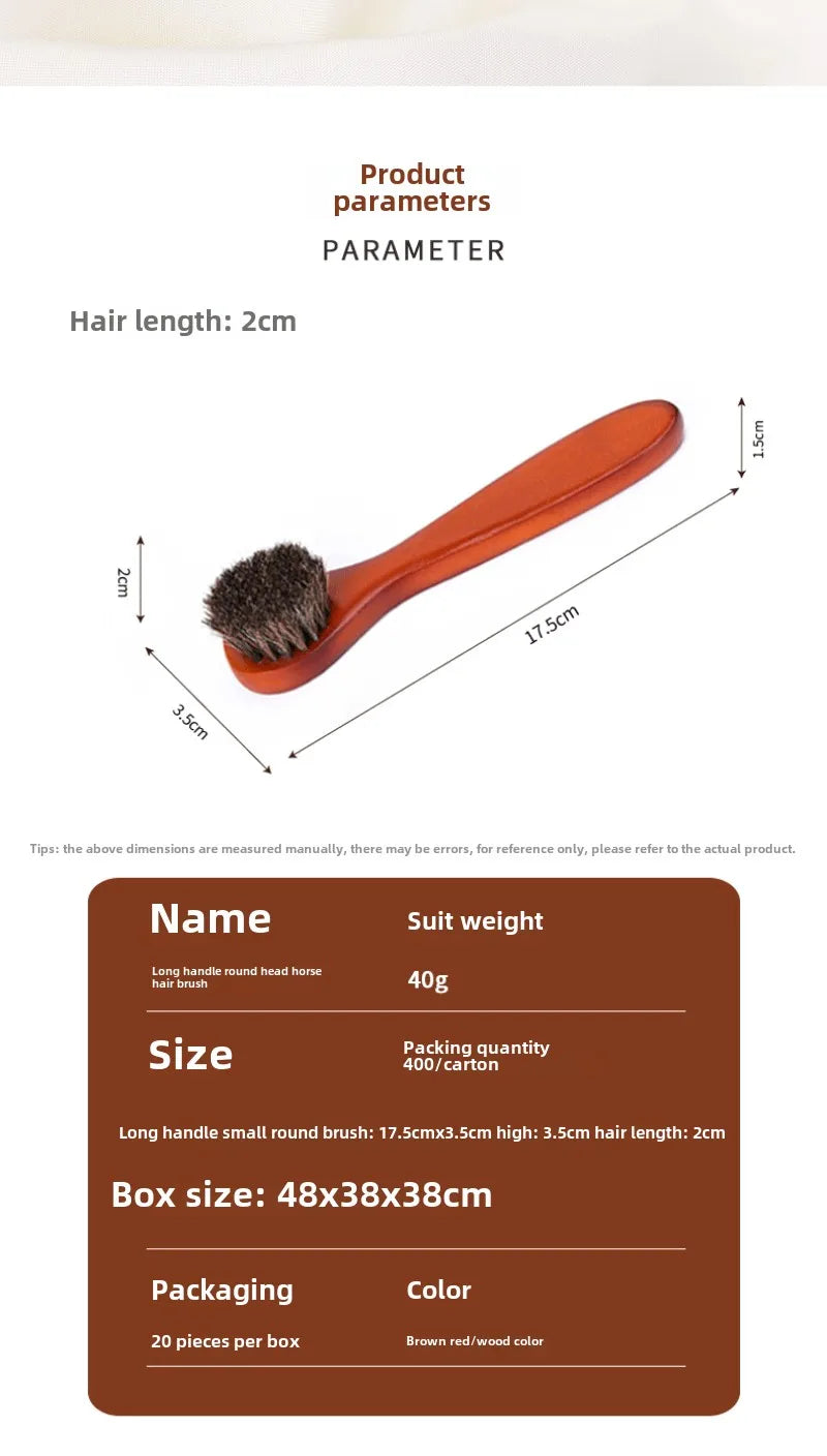 Small Round Head Horsehair Brush with Handle Multi-Functional Face and Hat Brush Soft Bristle No Shedding Leather Shoe Brush