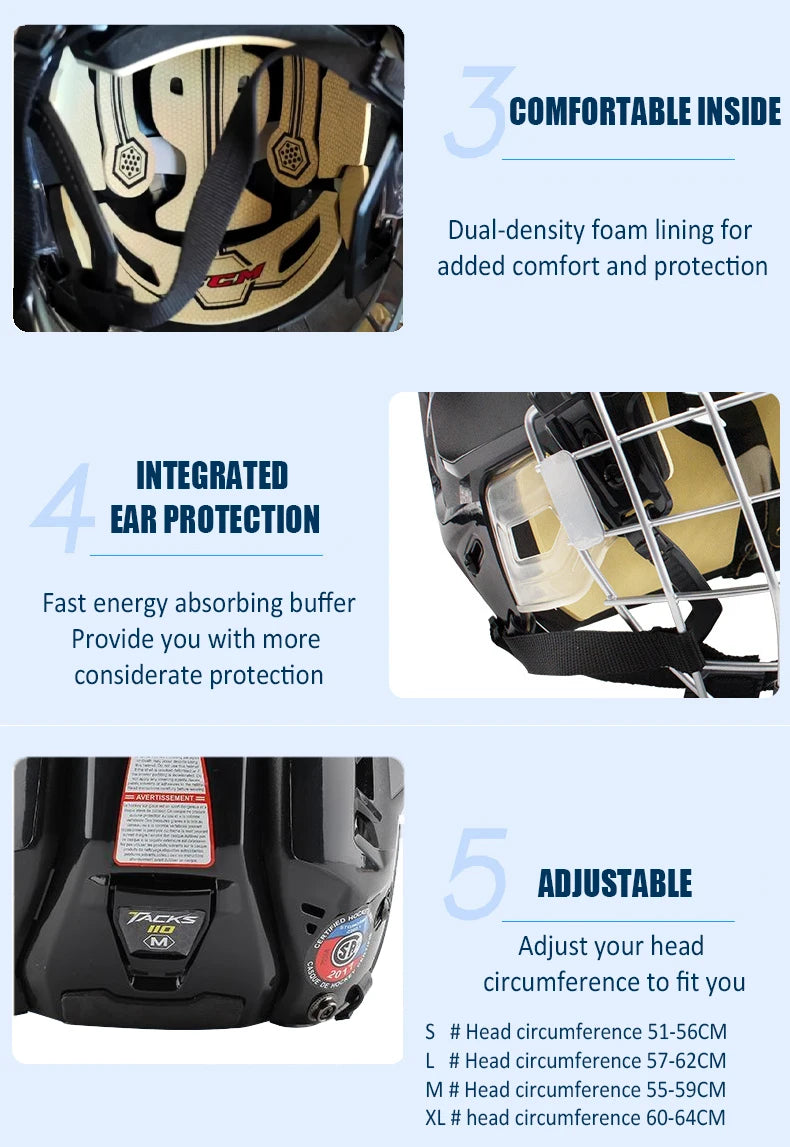 Ice Hockey Helmet Tactical Sports Rugby Adjustable Hockey Helmet Full Face Adult Safety Top Equipment Face Protective Equipment