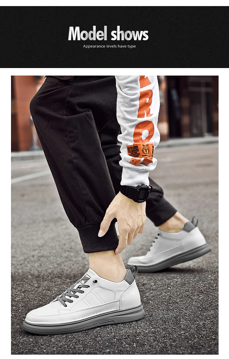 Spring Autumn Men's Inner Heightening Shoes Leather Sports Casual Shoes Invisible Height Increasing Shoes Men Sport Elevator 8CM