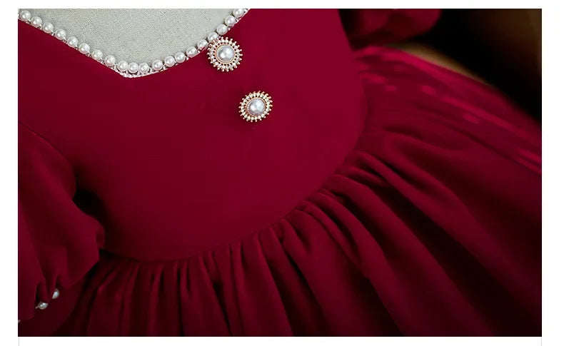 2025 Red Dress For Children Formal Party Dresses For Baby Girl ClothesKids With Big Bow Girls Teenagers Beading Plain Ball Gown