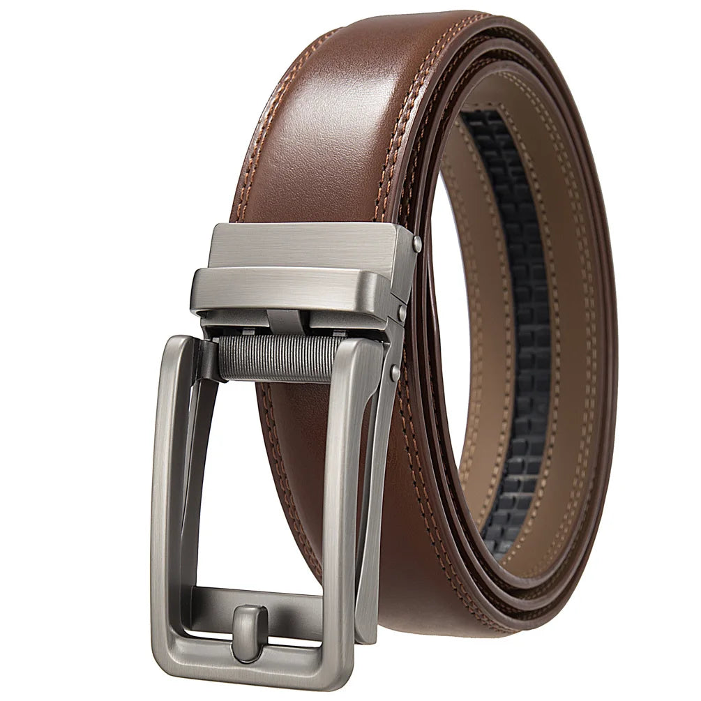 Men's Genuine Leather Belt Fashion Automatic Buckle Belt for Popular Business High Quality Male Belt Brown