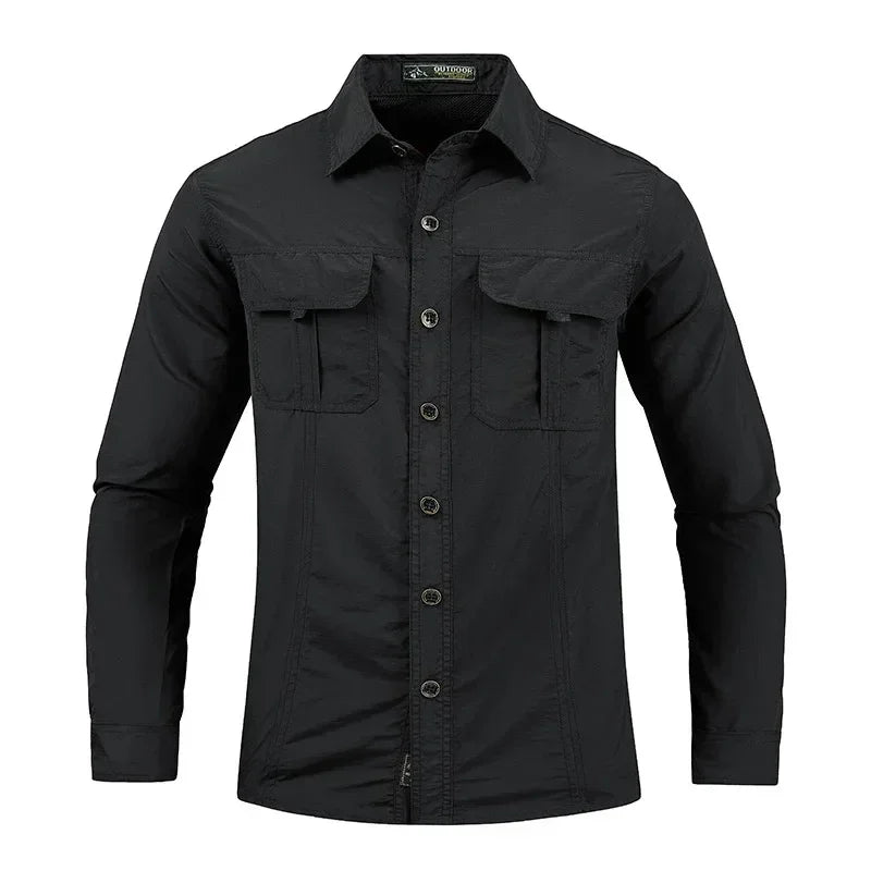 Men's Lightweight Quick-Drying Shirt Tactical Casual Military Long-Sleeved Cargo Shirt Breathable Sport Sunscreen Hiking Shirt
