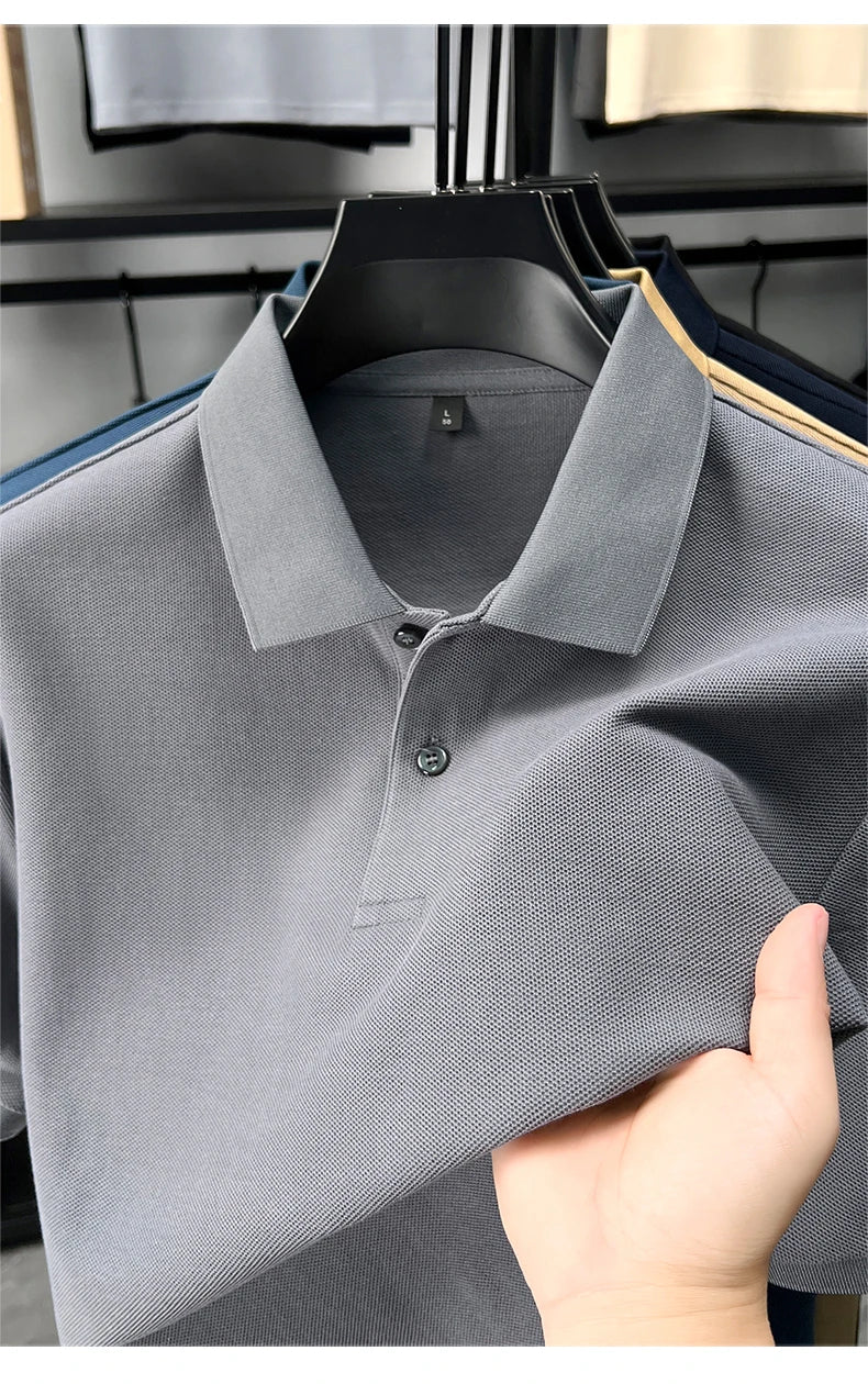 100% pure cotton men's short sleeve polo shirt high-quality classic solid color summer business casual comfort versatile T-shirt