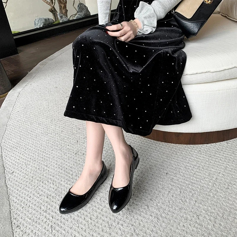 Ladies Formal Flat Shoes Spring Autumn Non-slip Women Black Causal Loafers Uniform Shoes Versatile Women's Ballet Leather Shoes