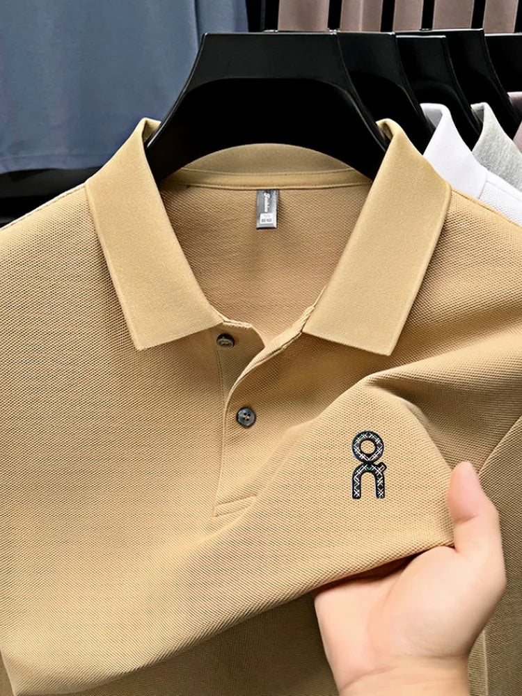 100% pure cotton polo shirt long sleeved men's brand fashionable embossed T-shirt sports breathable spring autumn casual new top