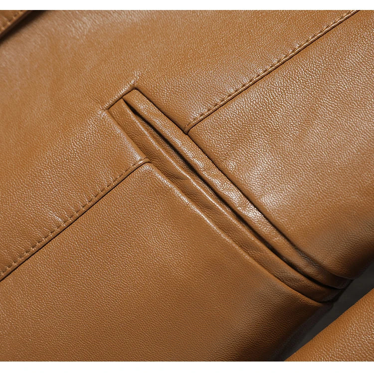 2024 New Women's Sheepskin Leather Jackets Fashion Lapel Collar Single-breasted Office Ladies Slim Casual Short Blazer Coats