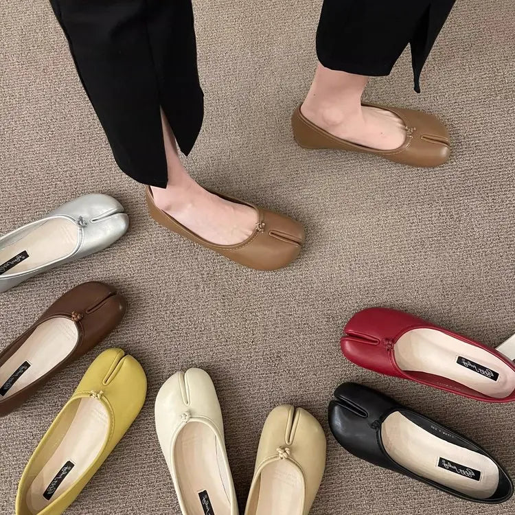 Korean Style Horse-Shoe Split-Toe Women's Shallow Mouth Single Shoes New Slip-On Pig's Trotters Versatile Grandma Flat Loafers