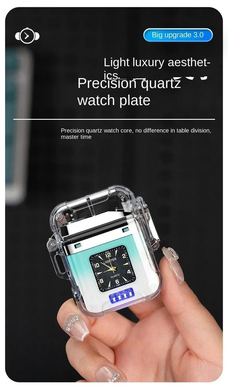 Waterproof Watch Lighter Windproof USB Plasma Rechargeable Lighter Outdoor Portable Smoking Cigarette Lighter Men's Watch Gift