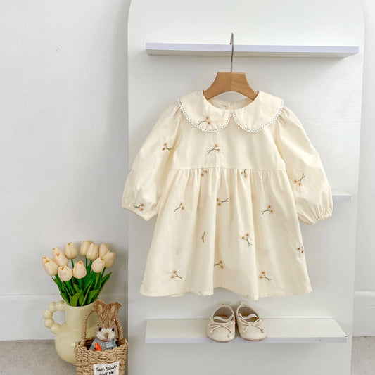 Spring Clothes Pastoral Baby Girls Dress Autumn Embroidery Cotton Floral Doll Dress Children'S Temperament Princess Girls' Dress
