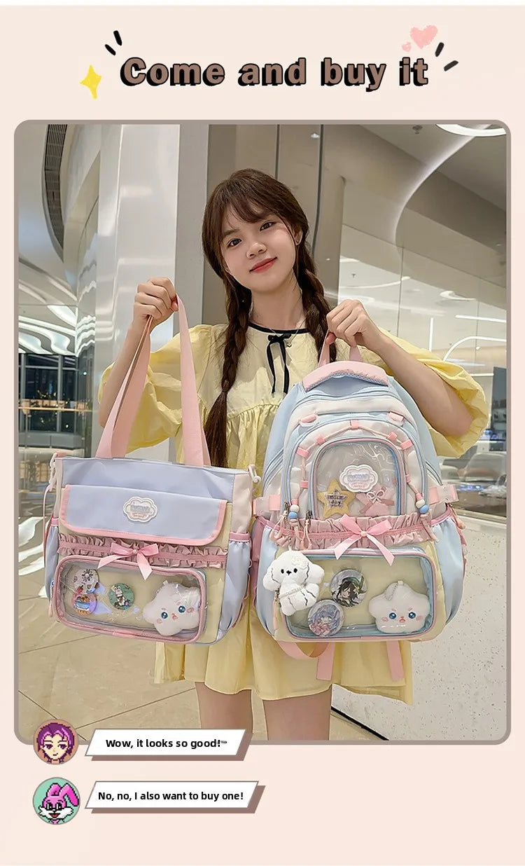 Large Capacity Children's School Bag Set for Girls Primary And Middle School Double Shoulder Backpack Sweet College Style