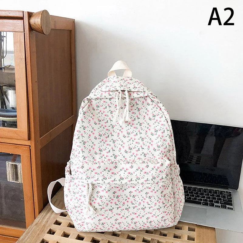 Student School Backpack Floral White School Bags For Teenage Girls Cute Women's Backpack Book Bag Nylon Rucksack