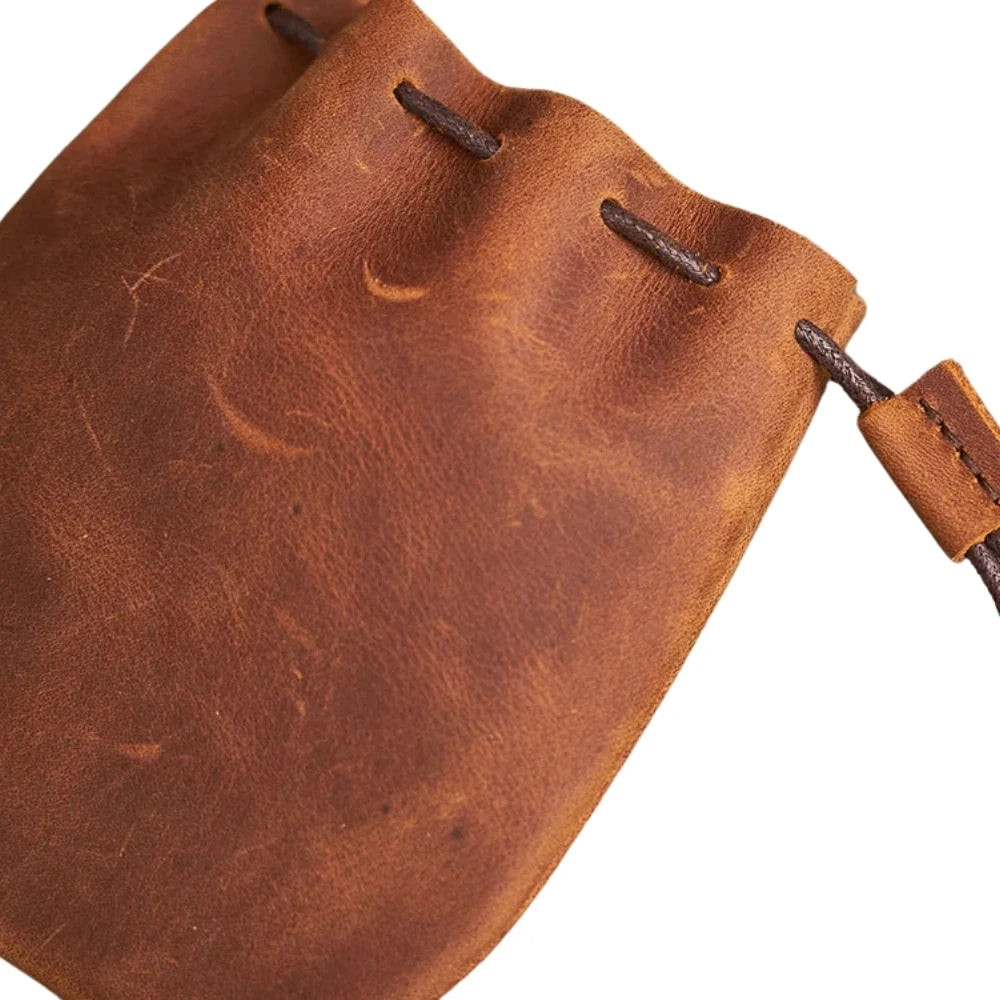 Genuine Leather Coin Purse Men Women Vintage Small Coin Wallet Hard Leather Money Pocket Drawstring Storage Bag