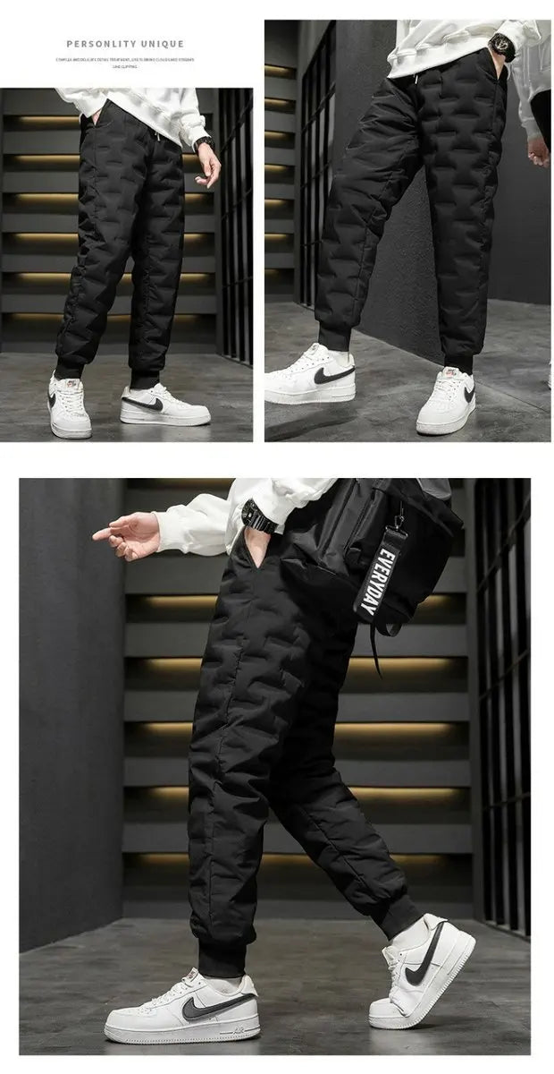 Men's Fleece Lined Thickened Windproof Cotton Pants Large Size Loose Casual Trousers Waterproof Drawstring Warm Lamb Velvet