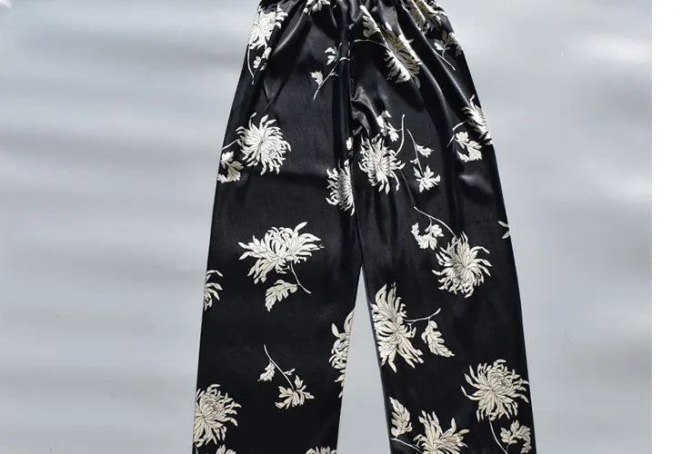 Pajama Pants For Women Silk Satin Trousers Stripes Thin Loose Plus-size Ice Home Pants Night Wears Sleep Bottoms For Female