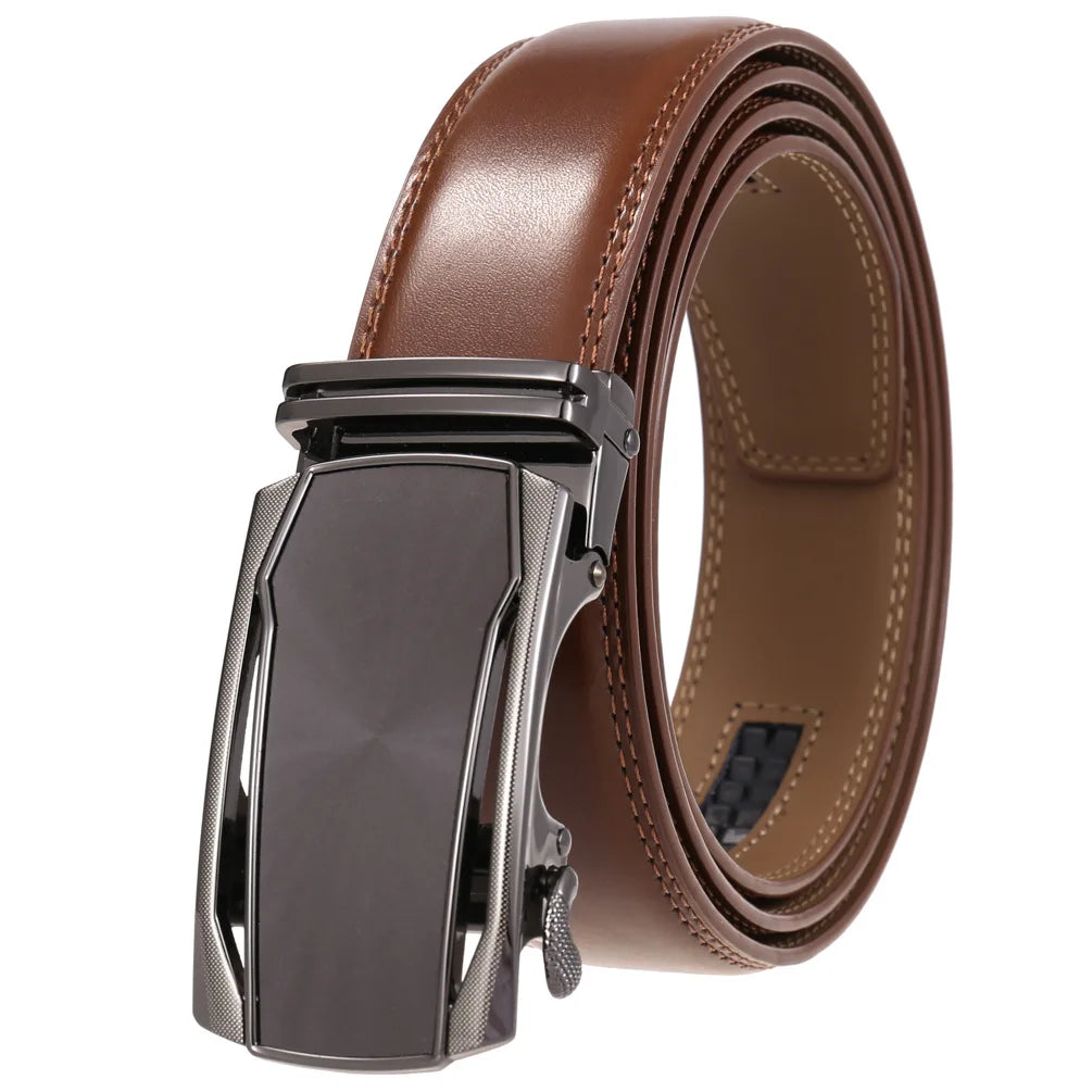 Men's Genuine Leather Belt Fashion Automatic Buckle Belt for Popular Business High Quality Male Belt Brown