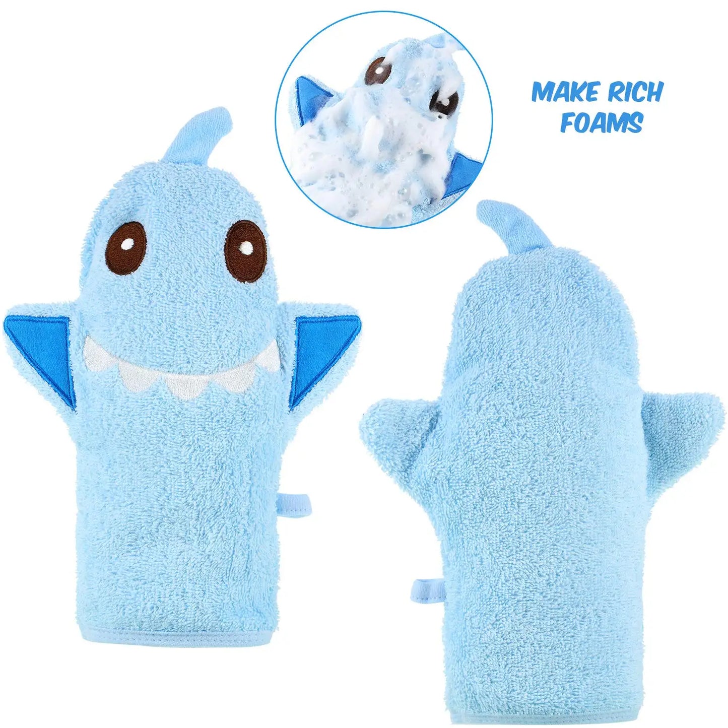 Baby Bath Mitt, Washcloths Gloves Designed in Nice Cute Animal Style,Cotton Towel Gentle Scrub for Baby Toddler Bath and Shower