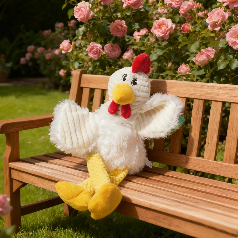 Pet Chew-Resistant Plush Interactive Toy with Sound, Cartoon Rooster Design, Suitable for Large, Medium, and Small Pets Such as Cats and Dogs, Double-Layer Fabric, Built-In Airbag