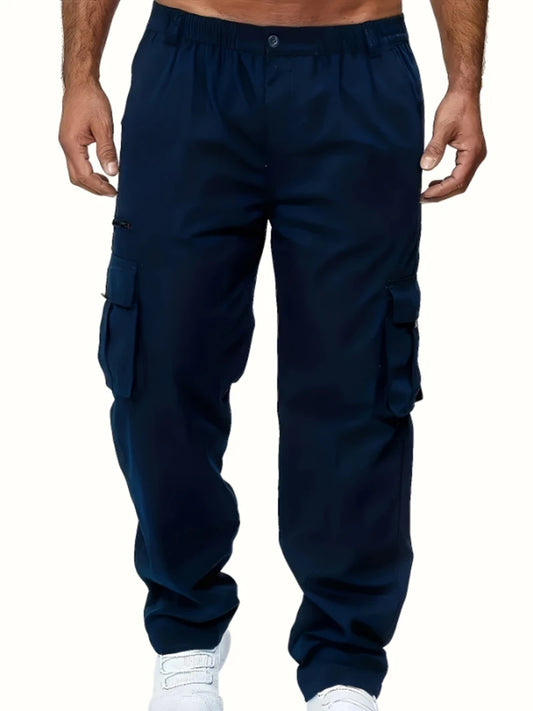 Men's Casual Fashion Pants 100% Polyester Fiber Long Trousers Comfortable Loose Fit Basic Solid Color for Daily Wear