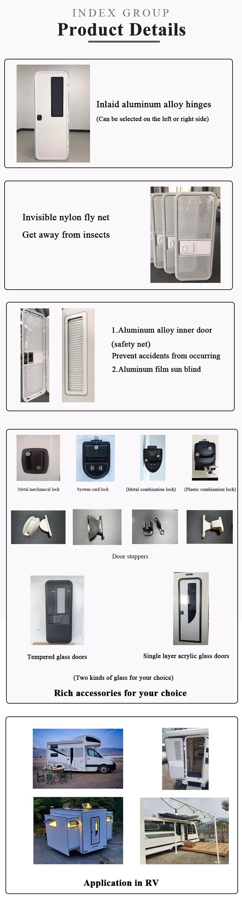 Rv and Motorhome Parts White Wholesale America Style Aluminum Alloy Rv Door with Door Stopper and Rubber Trim