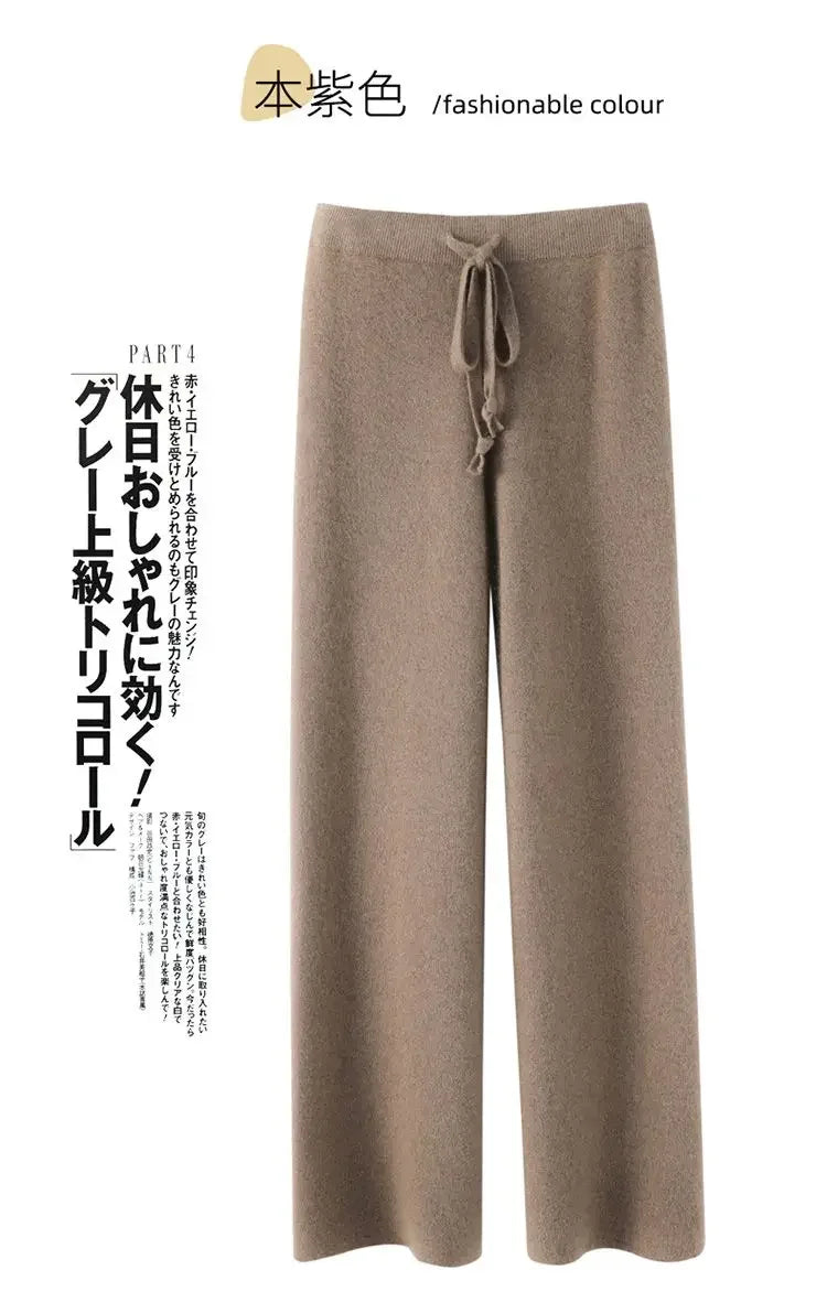 Soft Knitted Pants Women's Autumn/Winter Outerwear Hanging Knitted Wide Leg Pant White Floor Pants Straight Leg Pants