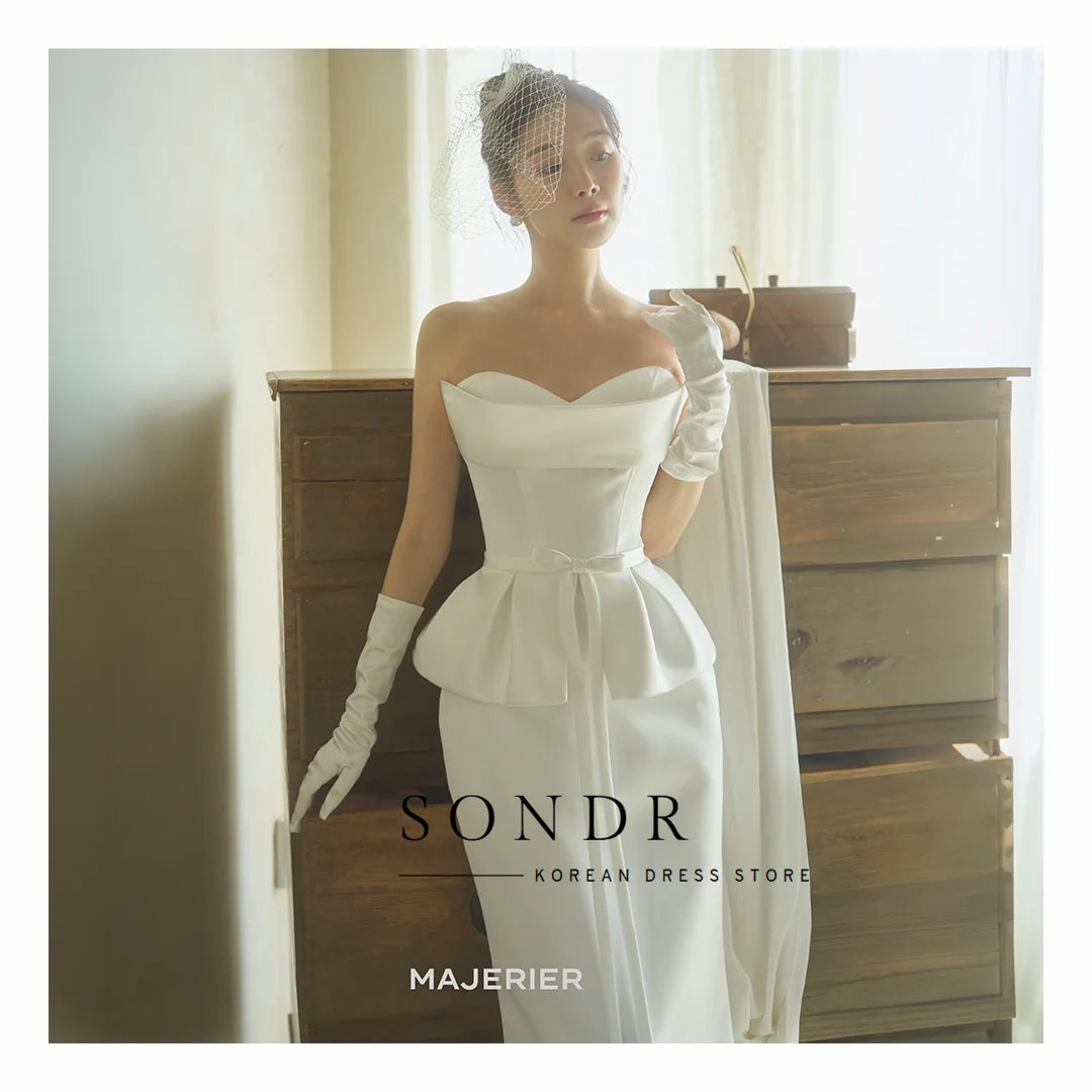 Sondr Elegant 2026 Wedding Dress 웨딩드레스 Pleat Satin Straight Bow Bridal Gown Korea Photography Dress Corset Customized
