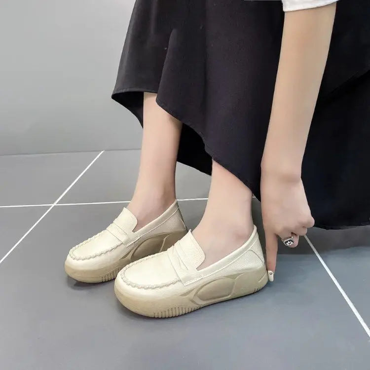 Woman Footwear Low Leather High on Platform Shoes for Women Loafers White Casual Daily Routine Autumn Offer Korean Fashion 2025