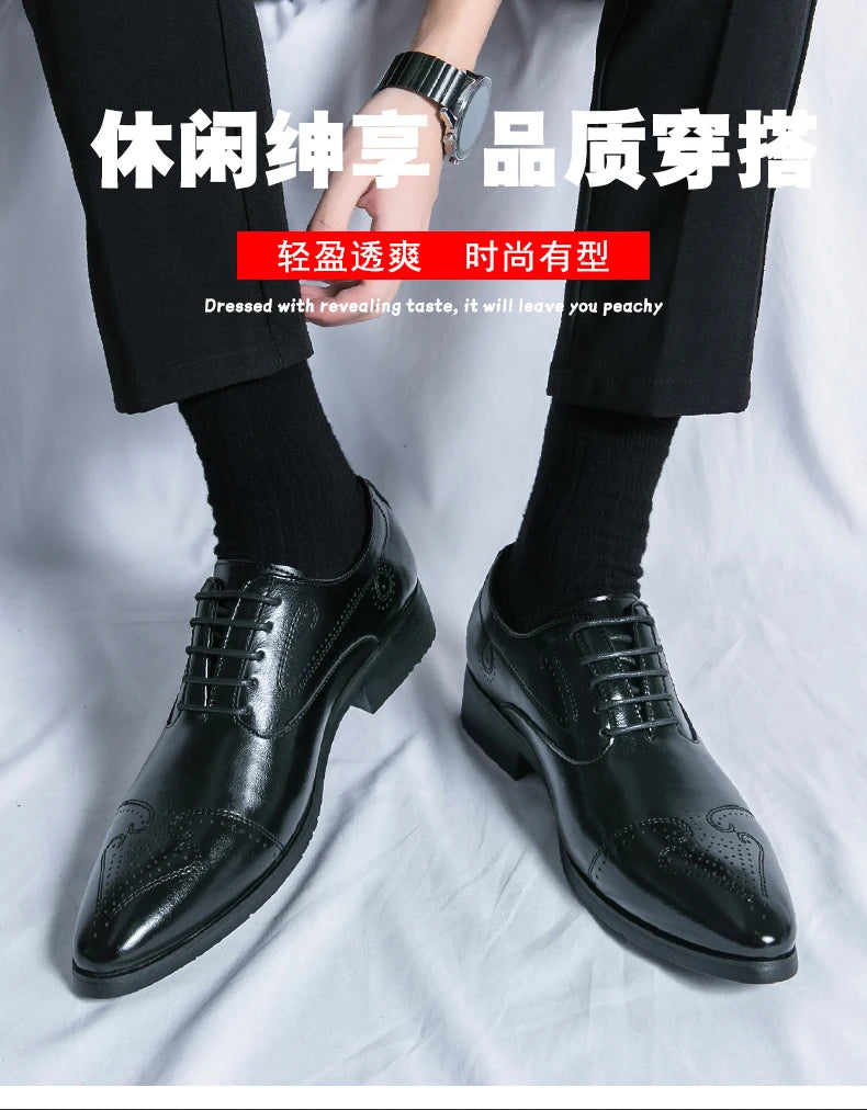 Formal Brogues Shoes Men Classic Social Casual Business Shoes Man Wedding Men's Dress Shoes Party Pointy Toe Leather Shoes Male