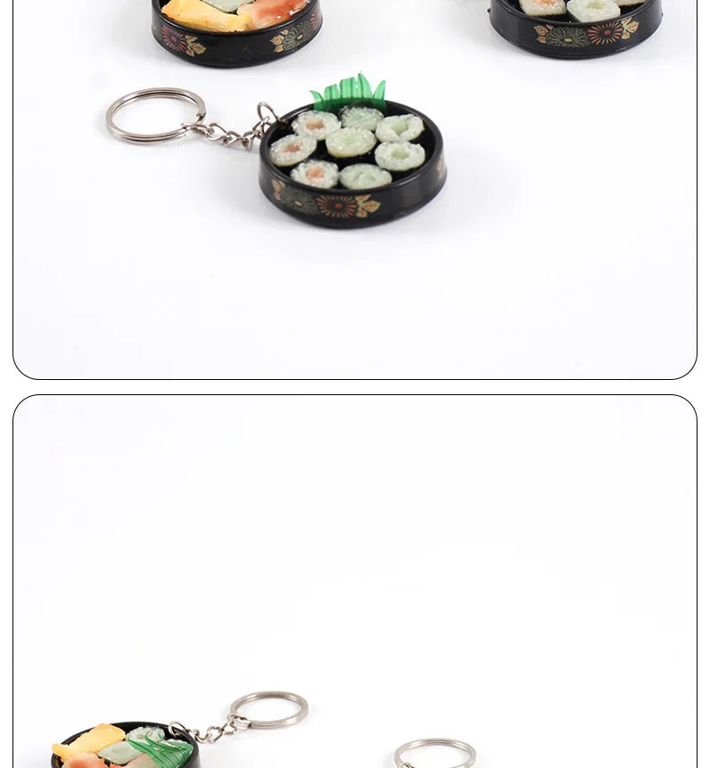 Simulation Food Keychain Pendant Funny Gift Lunch Box Sashimi Toys Party Couple Car Bag Key Rings