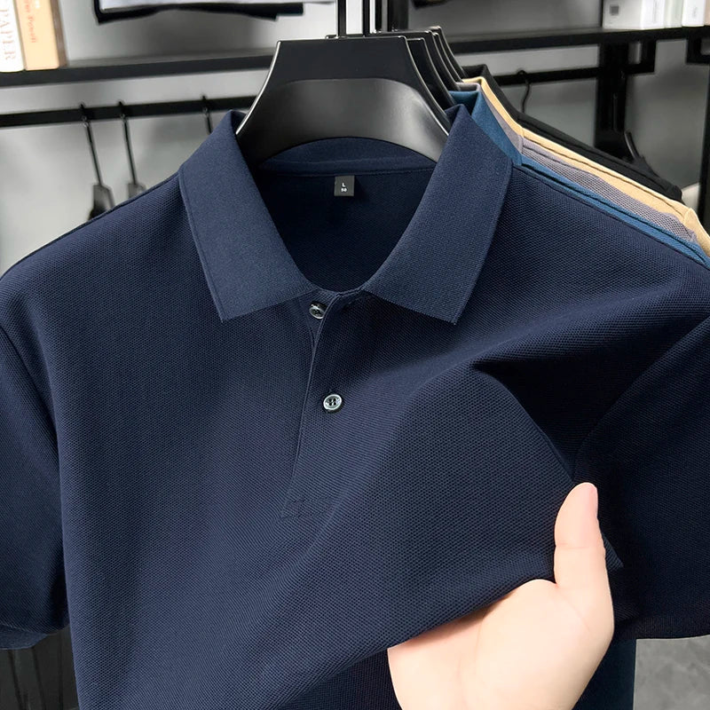 100% pure cotton men's short sleeve polo shirt high-quality classic solid color summer business casual comfort versatile T-shirt