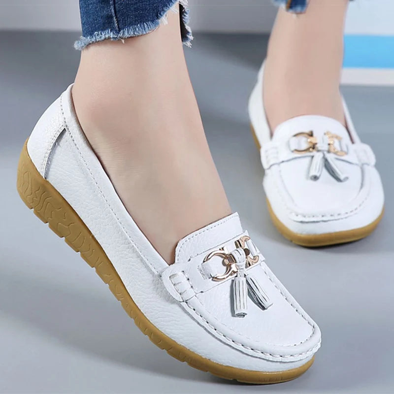 Woman Shoes Low Heels Casual Shoes Women's Loafers Slip On Flat Shoes Mocassins Femmes Comfortable Footwear Women Flats White