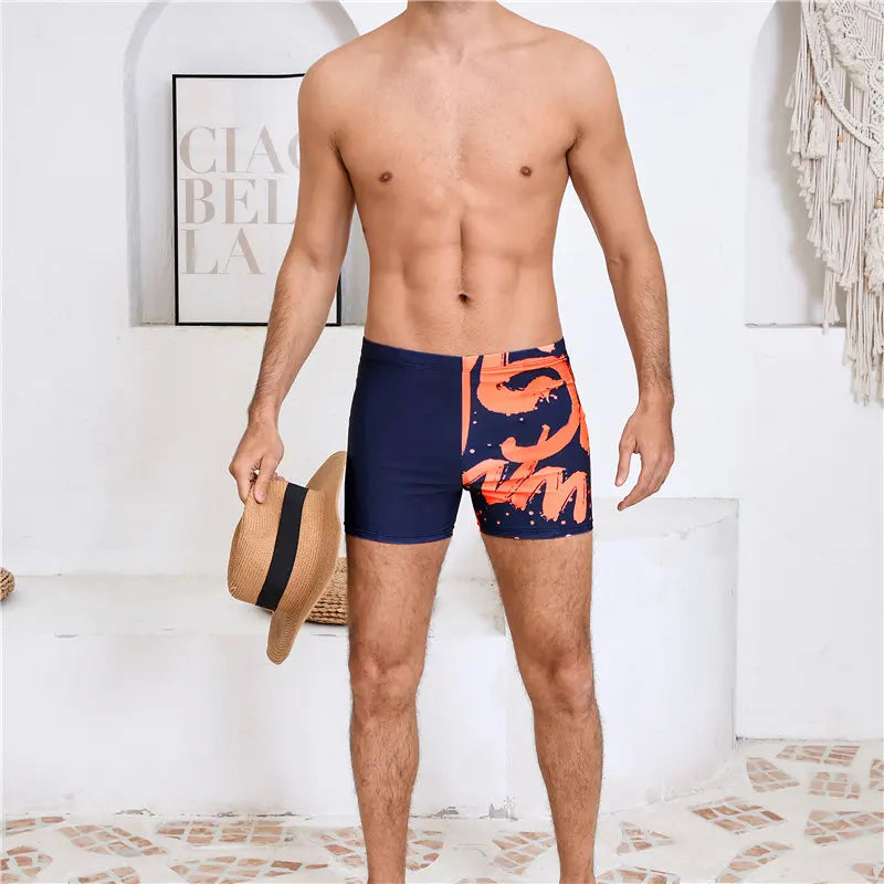 Men's Fashion Bathing Pants, 3-4-Quarter Swimsuit, Waterproof Swimwear