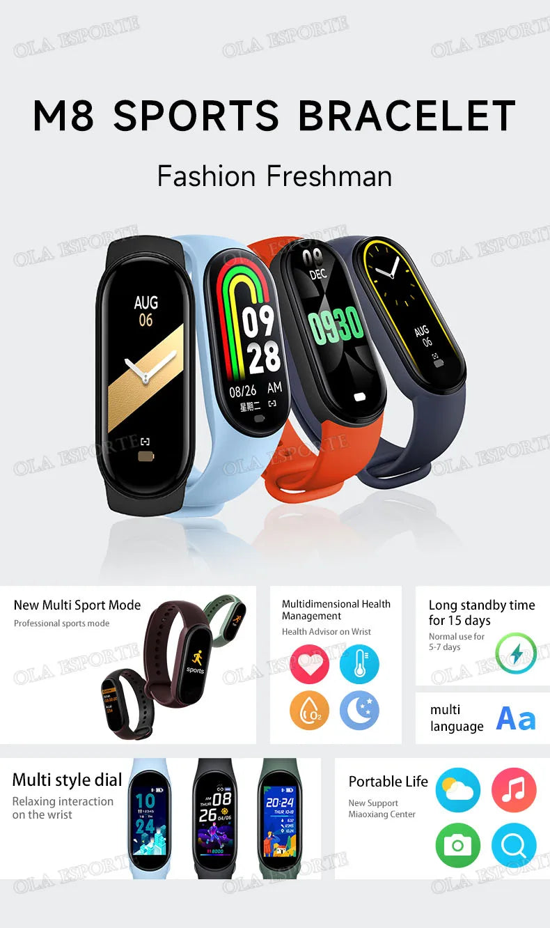 For Men Women Smart Watch Heart Rate Sleep Monitoring Fashion Waterproof Sports Bracelet Full Touch Screen Multiple Sports Modes