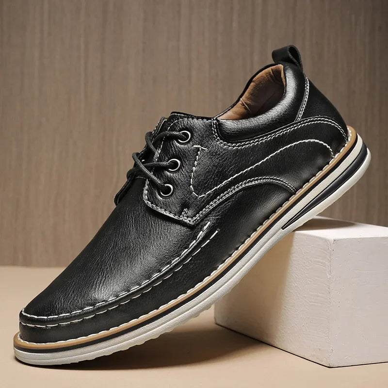 Men Genuine Leather Casual Shoes Fashion Business Leisure Shoes Lace-up Loafers