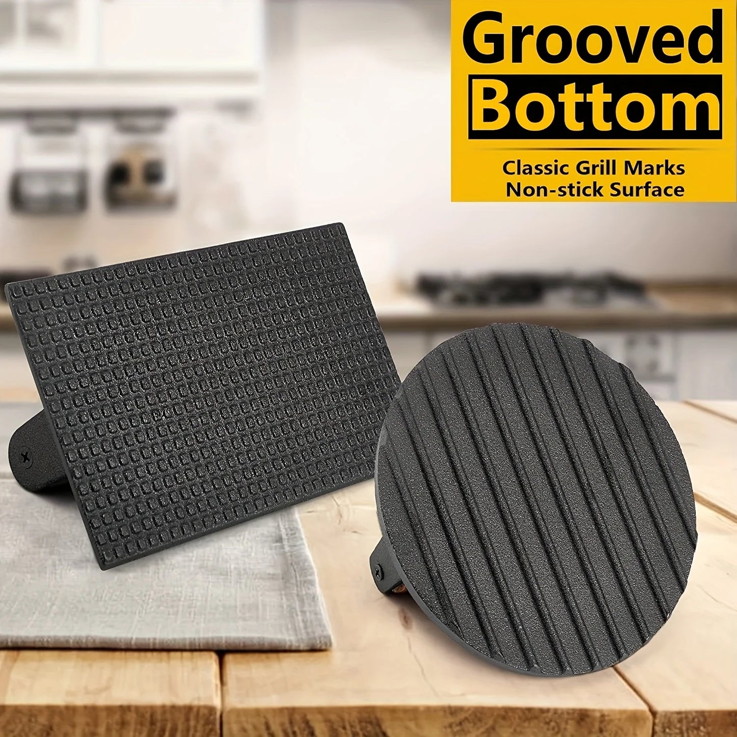 1 Iron Griddle Press, Round Cast Iron Griddle Press, Suitable for Flat Top Grills, Rectangular Hamburger Press, Steak Food Press