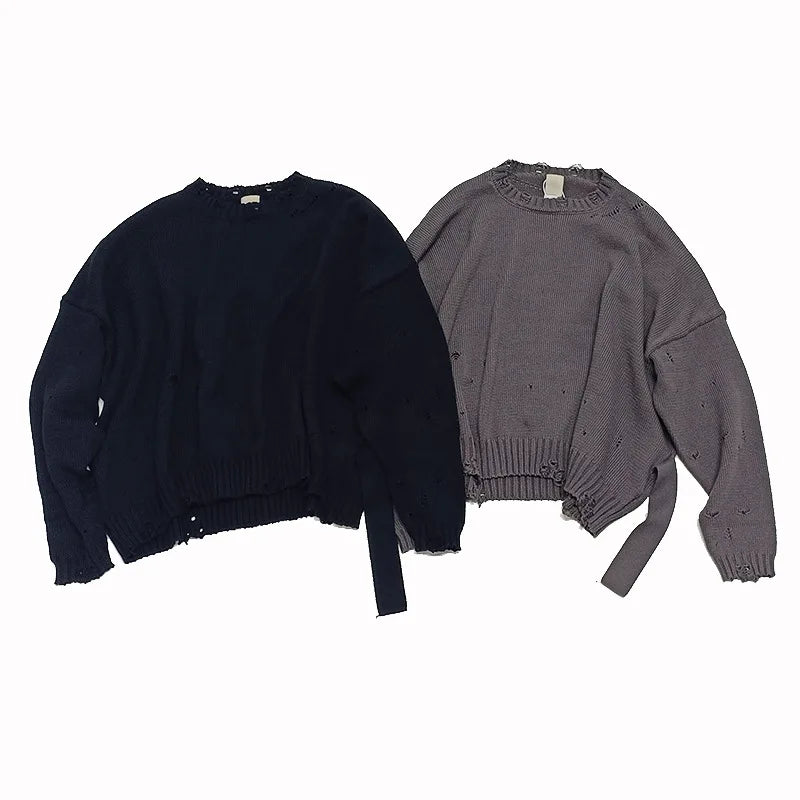Owen Seak Men Knitted Sweater Gothic Style High Street Men's Clothing Bottoming Shirt Spring Black Baggy Pullover
