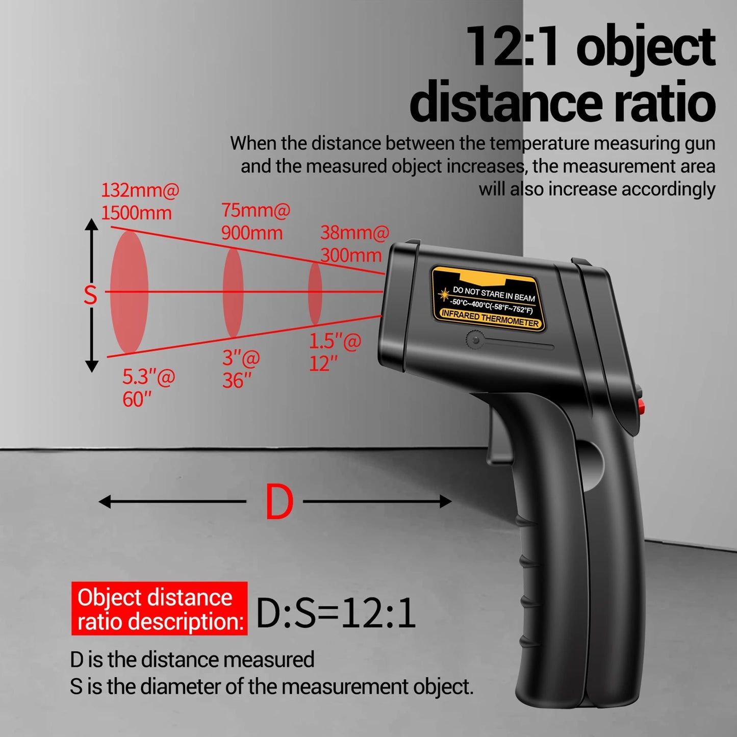 ANENG TH201 Digital Infrared Thermometer Gun Non-Contact Laser Thermometer High Accuracy Industrial Infrared Thermometer