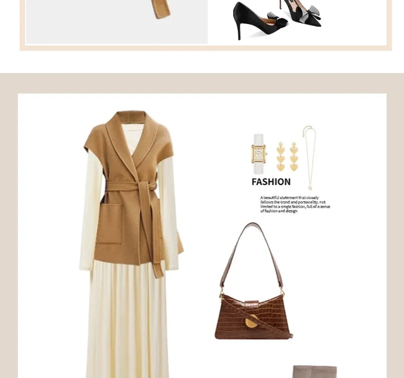 Fashion Wool Vest for Women Autumn and Winter Double-Sided Wool Mid-length Waistcoat Coat Elegant Female Horse Clip Tops Jacket