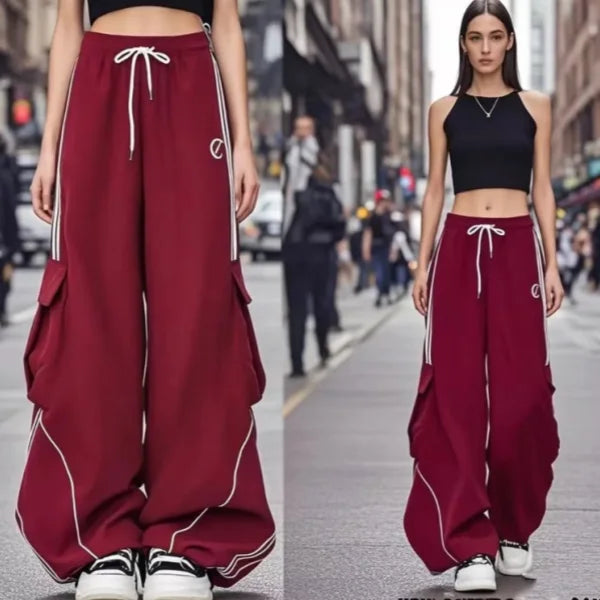 American High Street Black Drawstring Workwear Casual Sports Pants Women Spring 2026 New Loose Wide Leg Floor-Length Pants