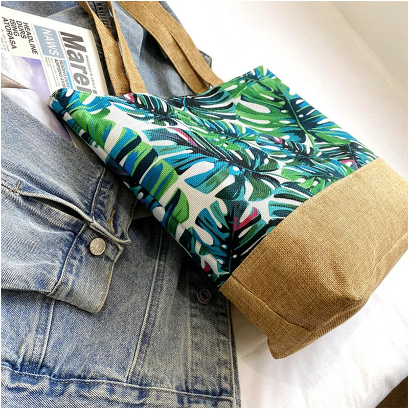 New Women Handbag Floral Printed Beach Shopping Large Capacity Tote Bag Fashion Casua High Capacity Travel Ladies Shoulder Bag
