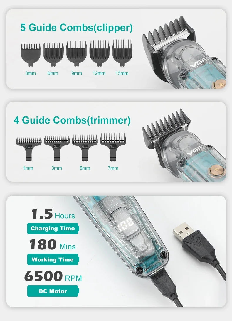 VGR Hair Trimmer Electric Barber Hair Cutting Machine Cordless Hair Clipper Beard Shaver Multifunctional Trimmer for Men V-102