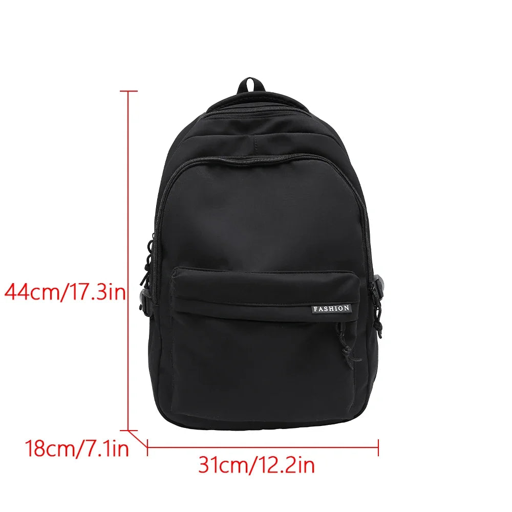 Large Capacity Solid Color Backpack, Simple Black Bag for Students & Travel