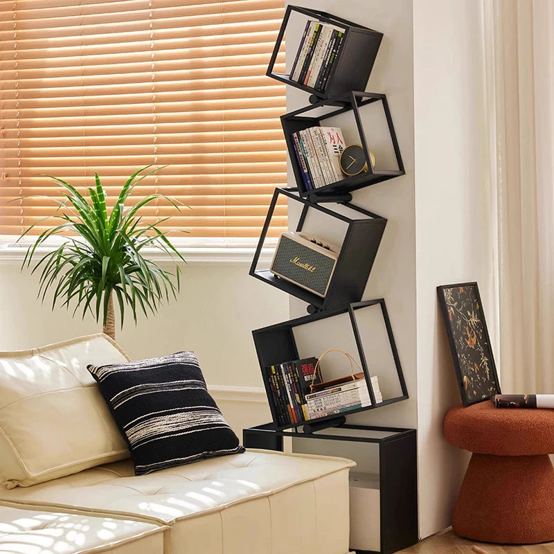 5 Layer Grid Bookshelf Modern Simple Foldable Storage Metal Living Study Room Decoration Corner Arrange Floor Standing Bookshelf