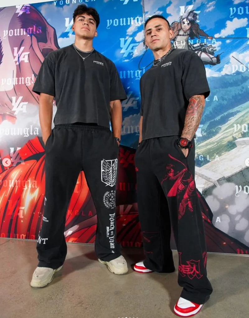 new 2026 American sports pants gym fitness running training pants cotton wool print wide leg pants