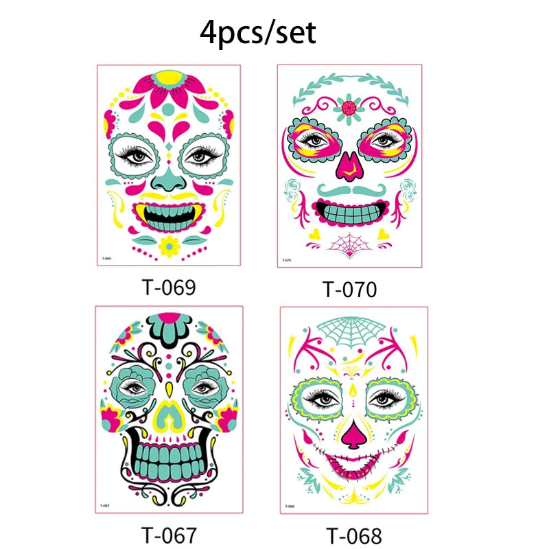 Day of the Dead Halloween Tattoos Stickers Temporary Bloodstain Wound Costume Party Festival Celebration Make Up Arm Face Tattoo
