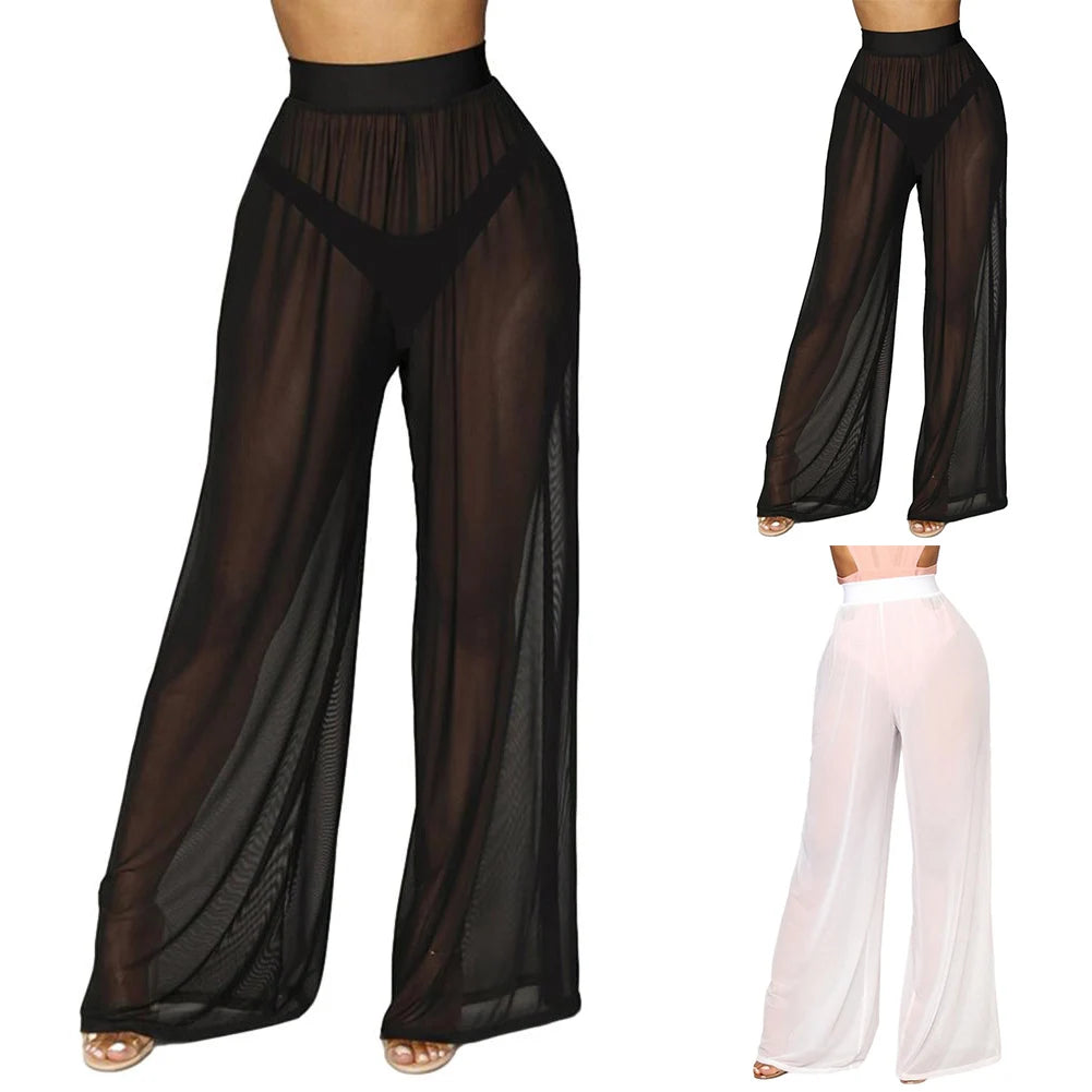 Pants Trousers Dating Daily Shopping Vacation Loose Mesh Polyester Sheer Soft Solid Color Transparent Dynamic Flare