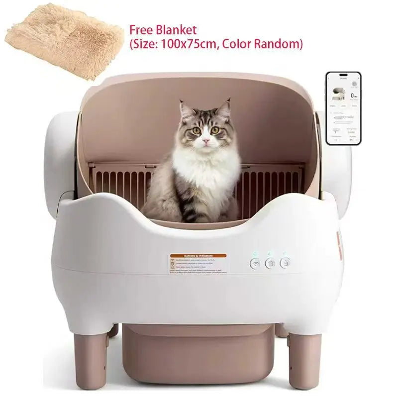 Automatic Self Cleaning  Cat Litter Box with APP Control, Large Waste Bin, Open-Top, Cat Toilet Cat Bedpans for Multiple Cats
