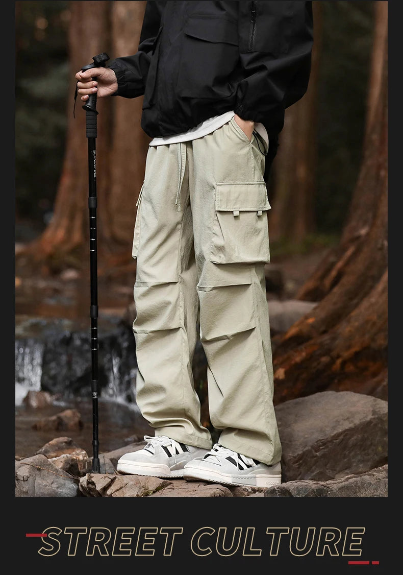 Pants men's four seasons tide loose work pants hundred straight sports paratrooper pants drawstring punch casual pants