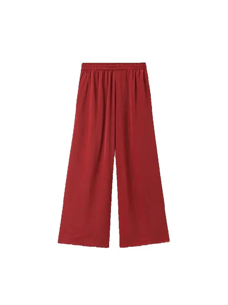 2025 Spring Pants For Women Fashion Spring Autumn New Solid Color Folded Chic Female Elastic High Waist Wide Leg