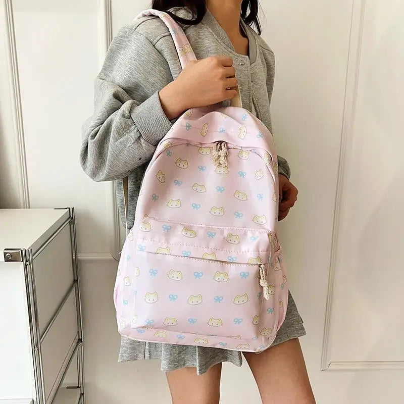Cute Cartoon Cat Printed Backpack Large Capacity Student Schoolbag Fashion Delicate Trendy Girly Bag Portable Travel Bags Gifts