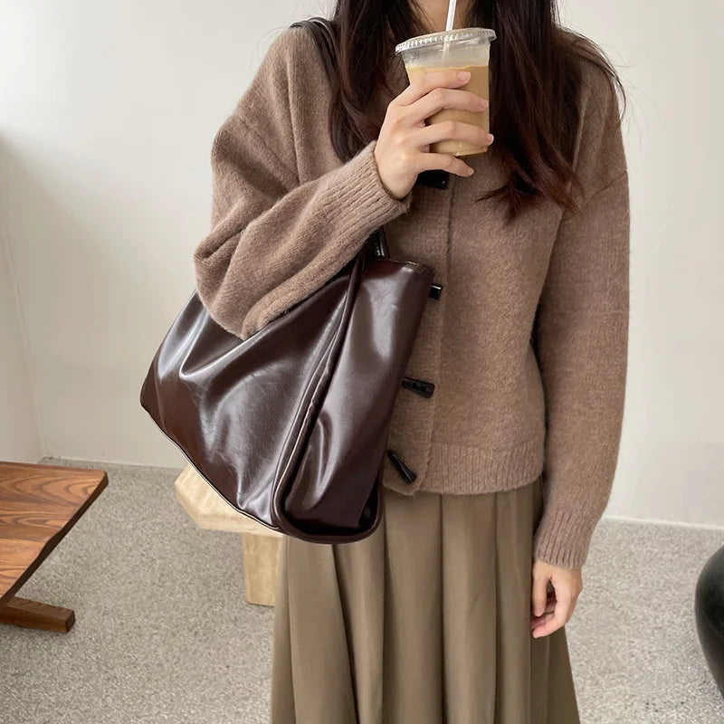 Women Tote Bag Fashion Underarm Pouch Large Capacity Soft Pu Leather Shoulder Bag Retro Crossbody Bag Casual Portable BucketBags